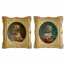 Pair Of Terrier Dog Portraits 19th Century