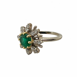 Vintage 14K White Gold and Emerald Starburst Ring