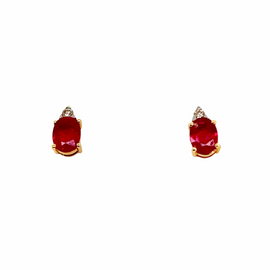 14K Gold Ruby and Diamond Stud Pierced Earrings
