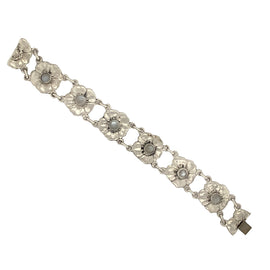 Art Nouveau Sterling and Moonstone Link Flower Bracelet
