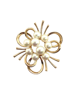 14K Gold Mikimoto Akoya Pearl Brooch Circa 1960