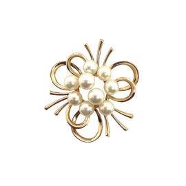 14K Gold Mikimoto Akoya Pearl Brooch Circa 1960