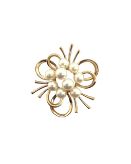 14K Gold Mikimoto Akoya Pearl Brooch Circa 1960