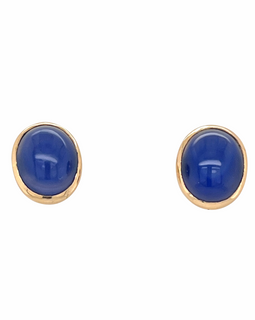 View of pair 14K Gold Blue Chalcedony Pierced Post Earrings