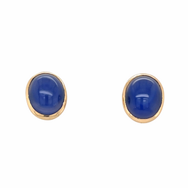 View of pair 14K Gold Blue Chalcedony Pierced Post Earrings