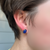 Closer view on ear of 14K Gold Blue Chalcedony Pierced Post Earring