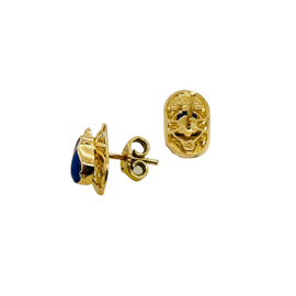 14K Gold Lapis Lazuli Egyptian Revival Scarab Earrings