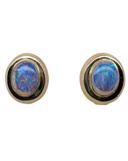 Pair of 14K Gold Opal Doublet Pierced Post Earrings 