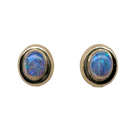 Pair of 14K Gold Opal Doublet Pierced Post Earrings 