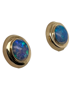 14K Gold Opal Doublet Pierced Post Earrings view at an angle
