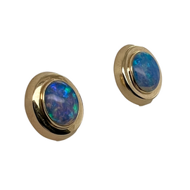 14K Gold Opal Doublet Pierced Post Earrings view at an angle