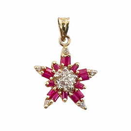 14K Gold Ruby and Diamond Star Pendant closeup of pendant