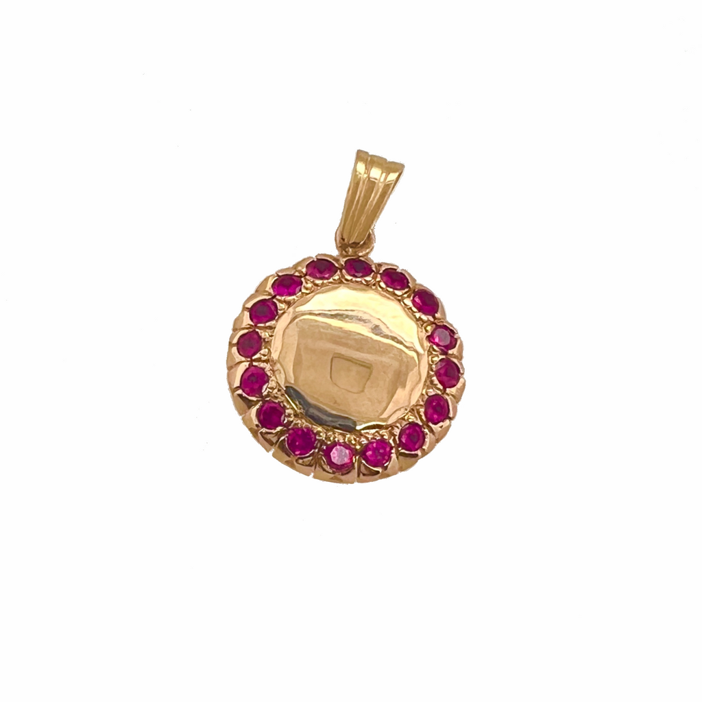 14K Gold and Ruby Handmade Pendant front