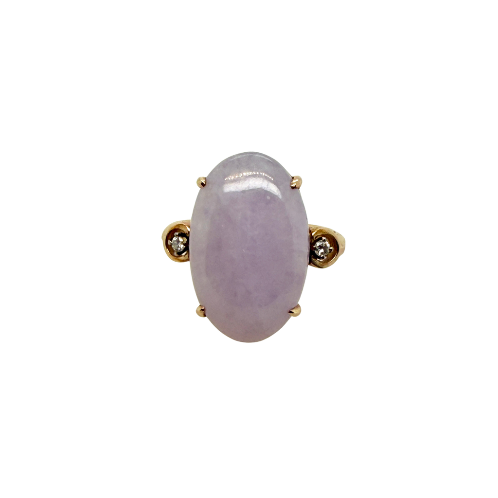 14K gold lavender jade and diamond ring circa 1960