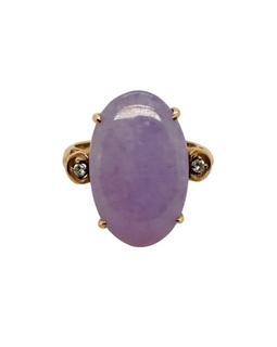 14K Gold Lavender Jade & Diamond Ring Circa 1960