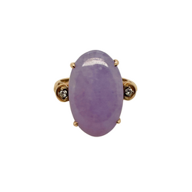 14K Gold Lavender Jade & Diamond Ring Circa 1960