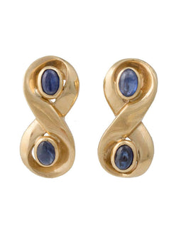 14k Gold Cabochon Sapphire Pierced Earrings