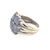 18K White Gold Cabochon Blue Chalcedony Ring with Seven Prong Set Stones