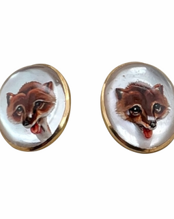 18K Gold Essex Crystal Fox Cufflinks – Vintage Two-Sided pair