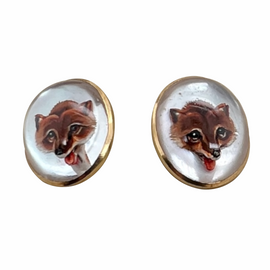 18K Gold Essex Crystal Fox Cufflinks – Vintage Two-Sided pair