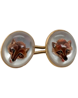 18K Gold Essex Crystal Fox Cufflinks – Vintage Two-Sided another view of pair