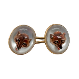 18K Gold Essex Crystal Fox Cufflinks – Vintage Two-Sided another view of pair