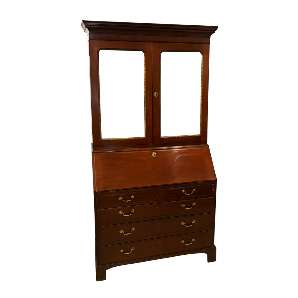 Wooden cabinet with glass doors and drawers on a white background