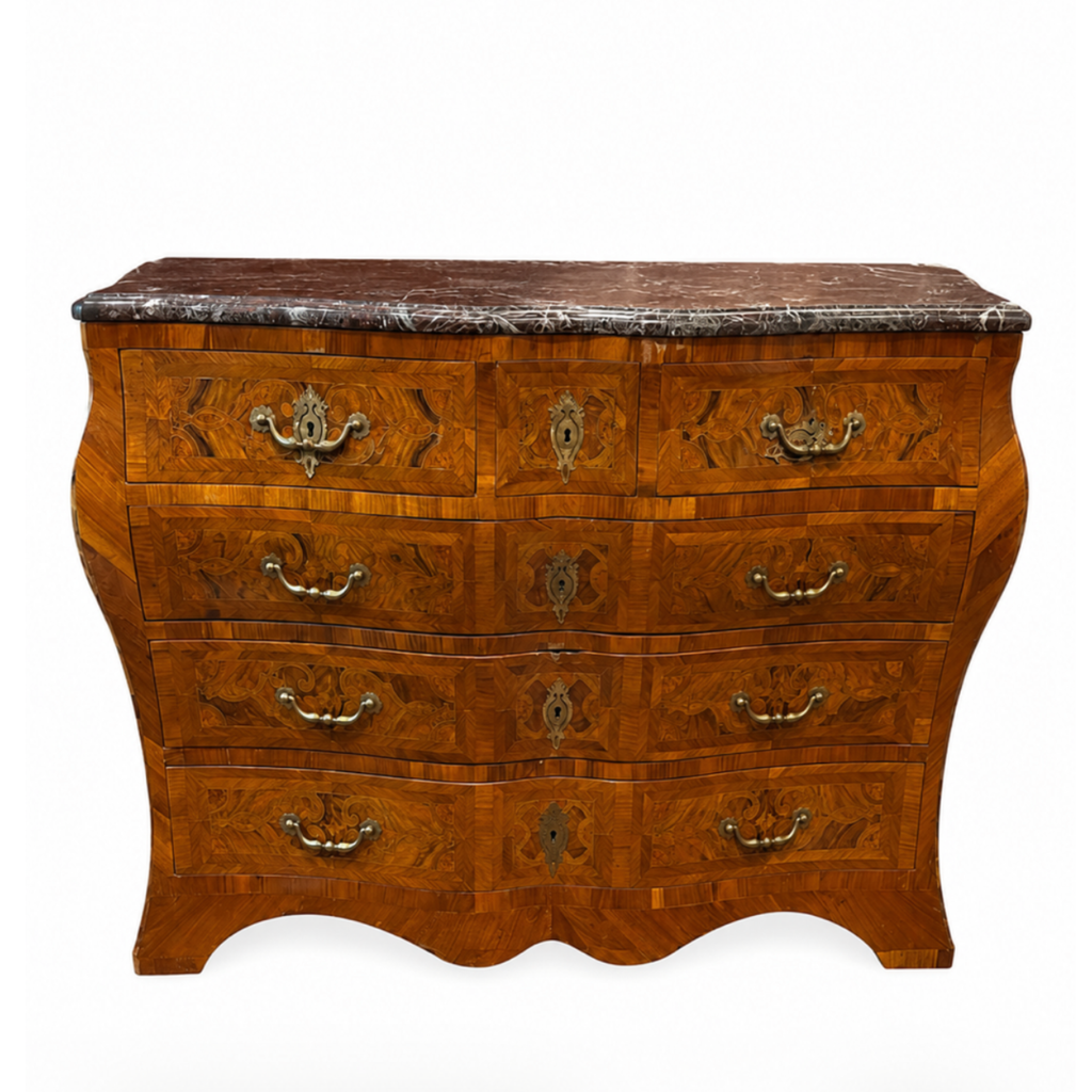 18th century German Baroque walnut commode with marble top