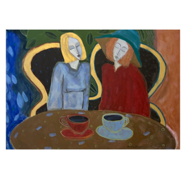 Whimsical Painting “Women With Coffee” 1997