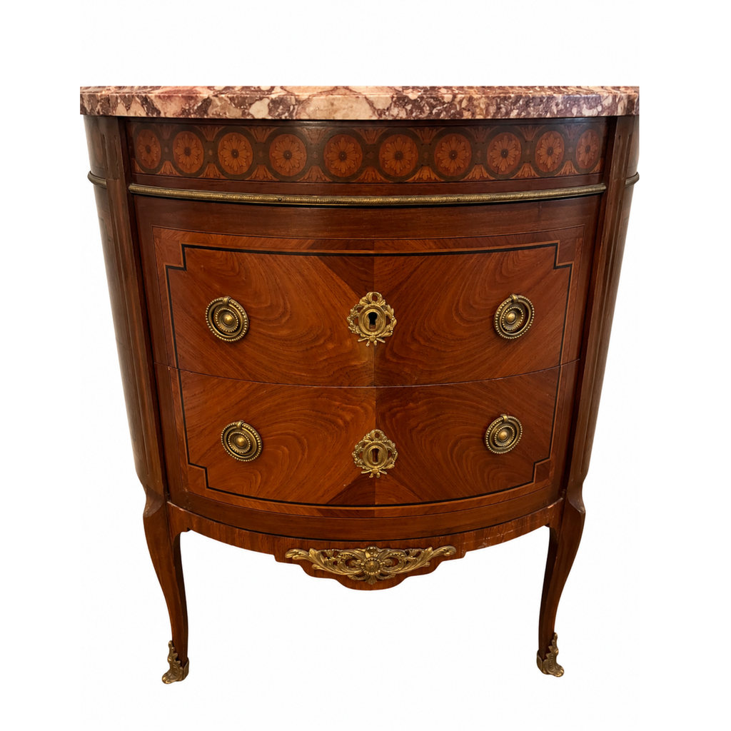 19th‑century French kingwood Louis XVI demilune chest with marble top