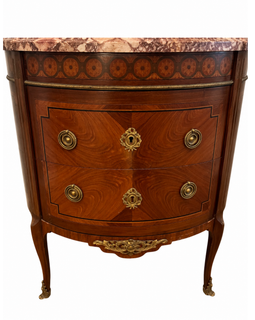 19th‑century French kingwood Louis XVI demilune chest with marble top