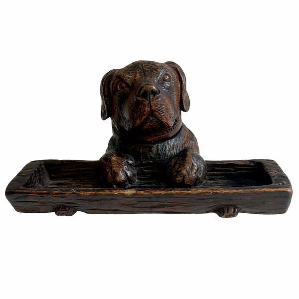 アンティーク　犬の木彫り　インク壺　 ブラックフォレスト 19th Century Black Forest Dog Inkwell – Acanthus Antiques