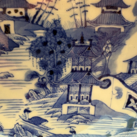 19th century chinese porcelain dish with painted landscape