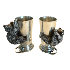 19th century silver vodka cups with climbing bears