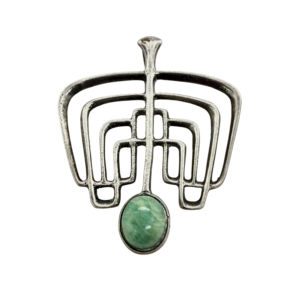 David Andersen Mid Century Modern Sterling Silver Pendant With Green Stone