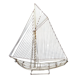 Curtis Jere Free Standing Metal Wire Sailboat Ship Sculpture 1982