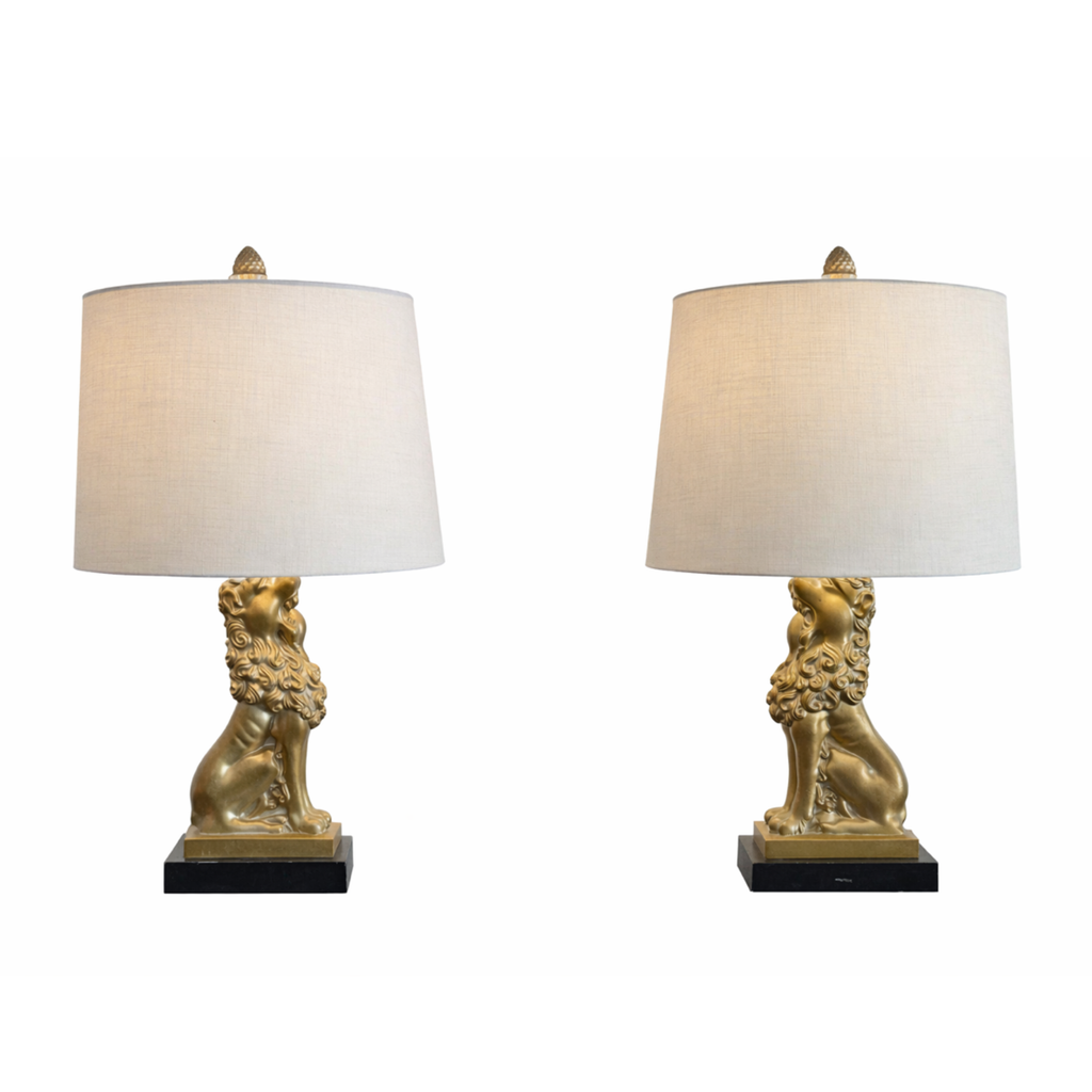 Pair Of Mid Century Lion Lamps