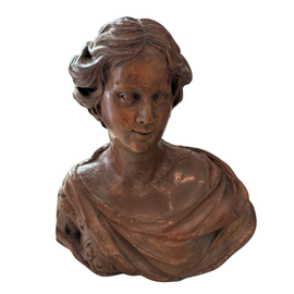 Seventeenth Century Carved Wooden Portrait Bust A Woman
