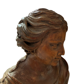 Seventeenth Century Carved Wooden Portrait Bust A Woman