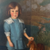 Antique oil painting of young girl in blue dress by Adele Herter