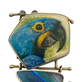 closeup of Aldrich Wright Parrot Brooch front