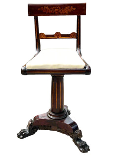 American Classical Carved Mahogany Piano Stool 1820 full front view