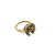 Angled view of 1950s 14K gold figural horseshoe ring with diamond surround and horse head center