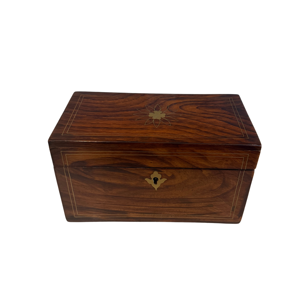 Anglo Indian rosewood tea caddy with brass inlay