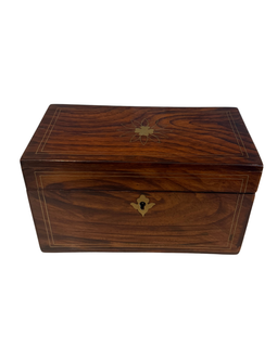 Anglo Indian rosewood tea caddy with brass inlay
