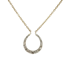Antique 14K gold diamond horseshoe pendant necklace