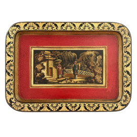Antique Regency papier mâché tray with persimmon and gilt borders