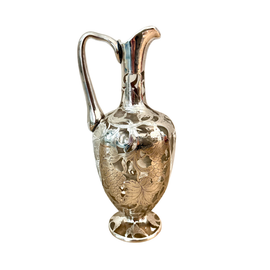 Antique sterling silver overlay glass pitcher with grapevine design, circa 1900, front view