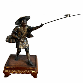 Japanese Miyao Bronze Figure Of A Fisherman Meiji Period