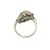 Back side view of the platinum ring showing sweeping curves and polished platinum shoulders
